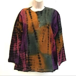 Vintage Hippie Boho Tie Dye Gauze Kurta Top Multi